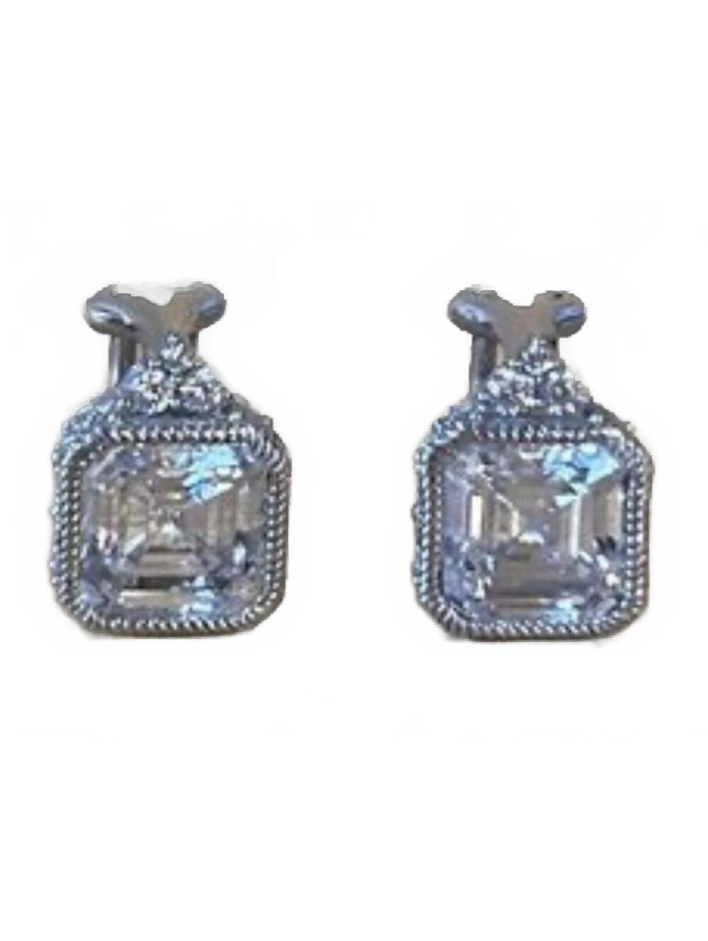 EUC Judith Ripka Sterling 925 Silver Asscher Cut CZ Omega Back Earrings